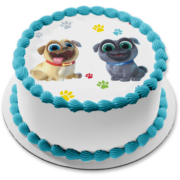 Puppy Dog Pals Bingo and Rolly Paw Print Edible Cake Topper Image