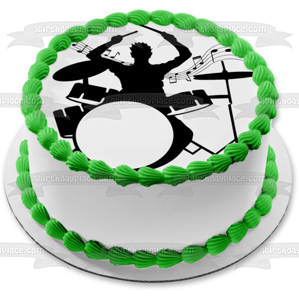 Drummer Silhouette Music Notes Drums Edible Cake Topper Image ABPID50273