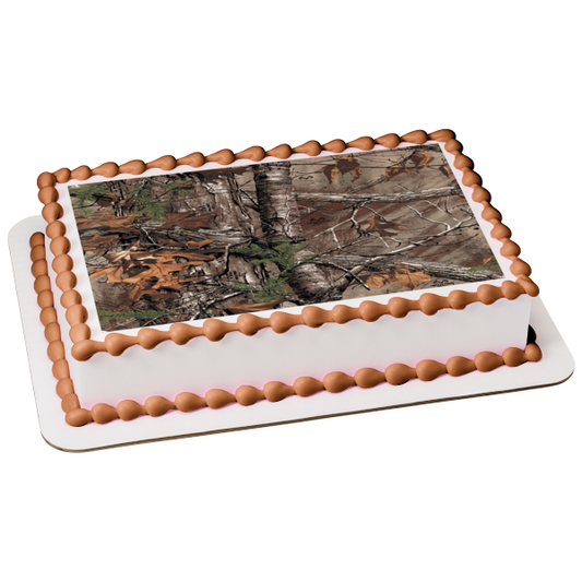 Real Tree Camo Trees Leaves Autumn Hunting Background Edible Cake Topper Image ABPID50428