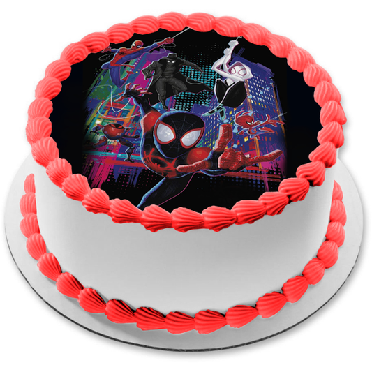 Spider-Man Spider-Verse Miles Morales Spider-Man Spider Gwen Spider Pig Peter Parker Edible Cake Topper Image ABPID50442