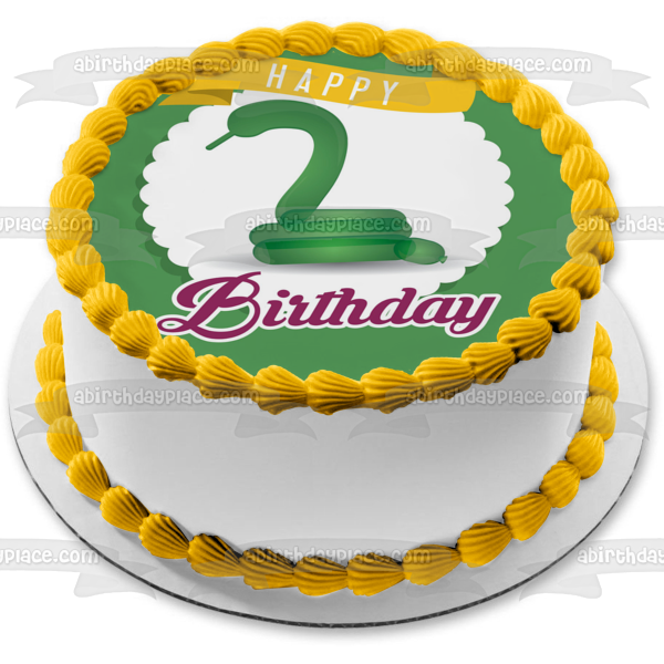 Happy 2nd Birthday Snake Theme Green Background Edible Cake Topper Image ABPID50295