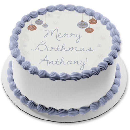 Snowflakes Merry Birthmas Edible Cake Topper Image ABPID50455
