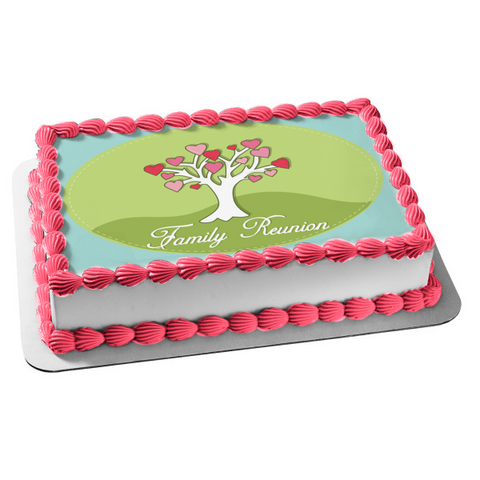 Family Reunion Family Tree Hearts Edible Cake Topper Image ABPID50322