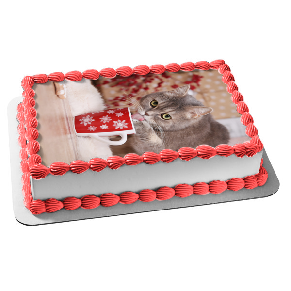 Holiday Cat with Mug Edible Cake Topper Image ABPID50468