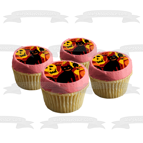 Scary Happy Halloween Black Cat Owl Ghosts Pumpkins Bats Jack-O-Lantern Edible Cake Topper Image ABPID50333