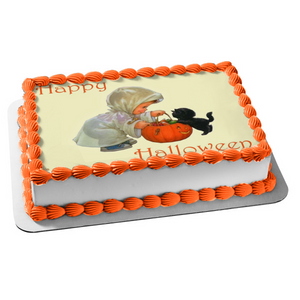 Cute Happy Halloween First Halloween Trick or Treat Edible Cake Topper Image ABPID50339