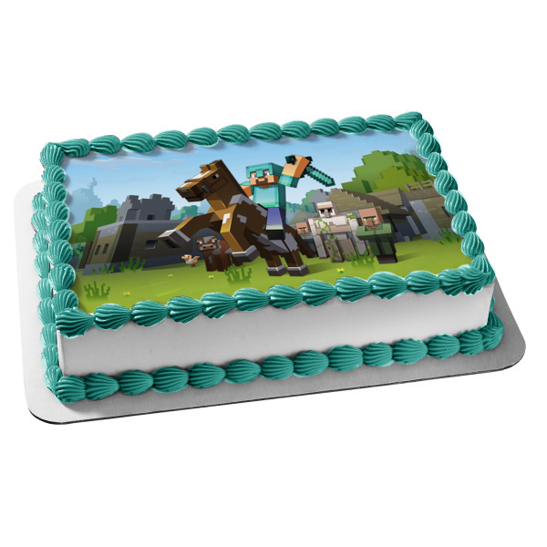 Minecraft Horse Pixel Sword Edible Cake Topper Image ABPID50485