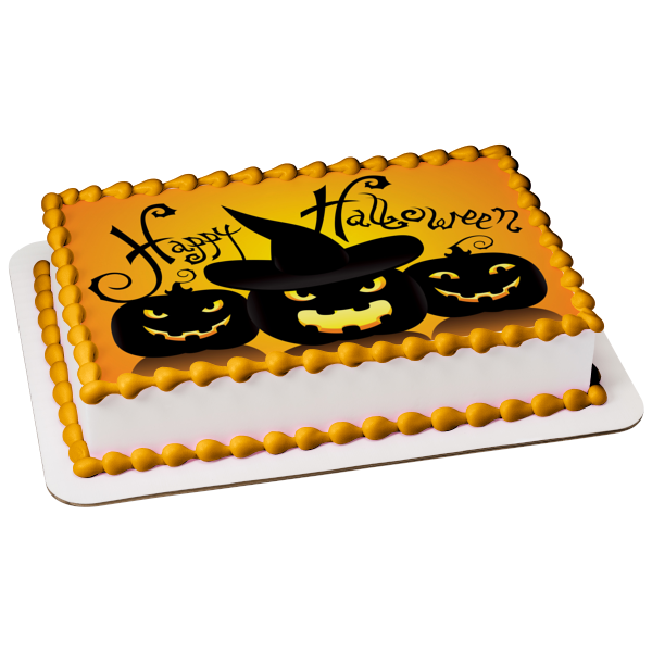 Happy Halloween Pumpkins Edible Cake Topper Image ABPID50349