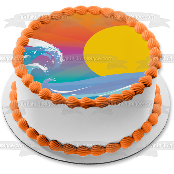 Sunset Beach Retirement Relaxation Vacation Edible Cake Topper Image ABPID50352
