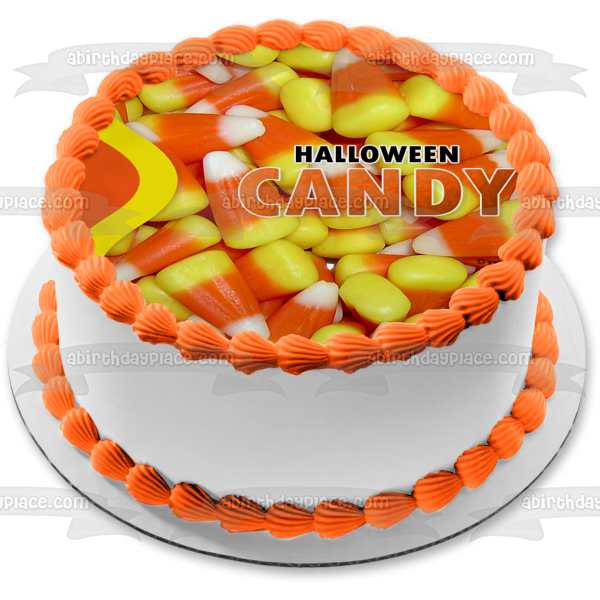 Candy Corn Happy Halloween Candy Edible Cake Topper Image ABPID50354