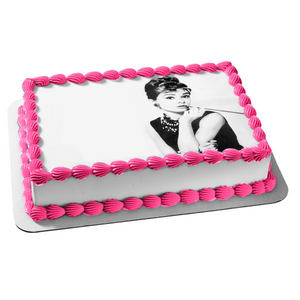 Audrey Hepburn Breakfast at Tiffany's Black and White Edible Cake Topper Image ABPID50512
