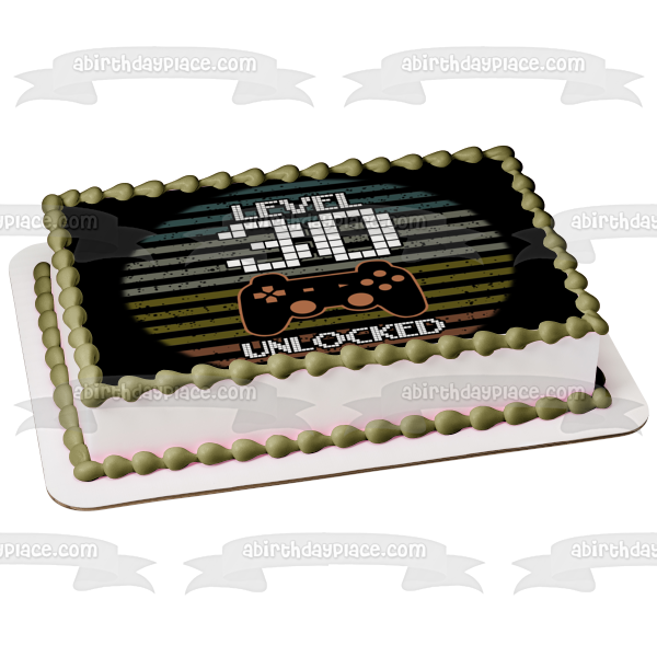 Happy Birthday Level 30 Unlocked (Customize Age) Video Game Console Game Controller Edible Cake Topper Image ABPID50514