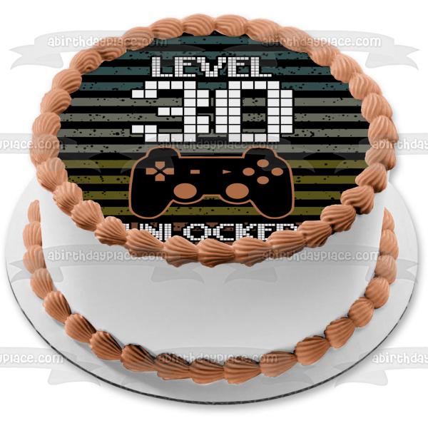 Happy Birthday Level 30 Unlocked (Customize Age) Video Game Console Game Controller Edible Cake Topper Image ABPID50514
