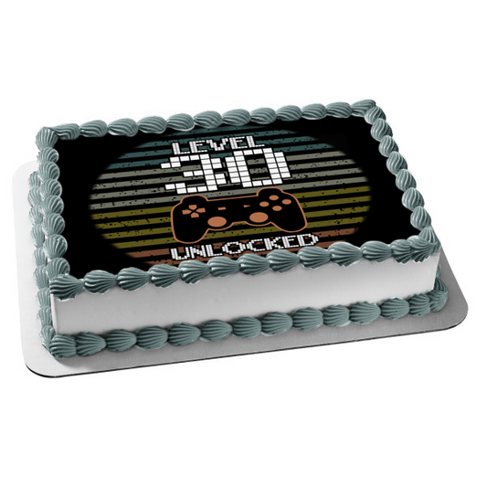 Happy Birthday Level 30 Unlocked (Customize Age) Video Game Console Game Controller Edible Cake Topper Image ABPID50514
