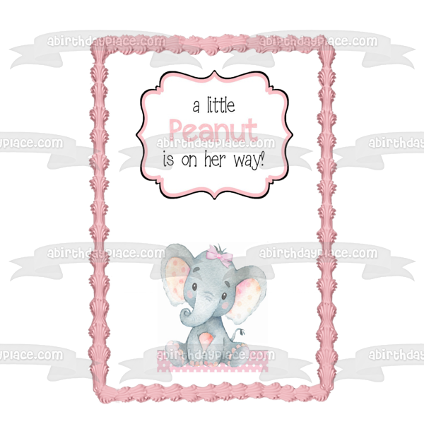 A Little Peanut Is on Her Way! Elephant Baby Shower Edible Cake Topper Image ABPID50364