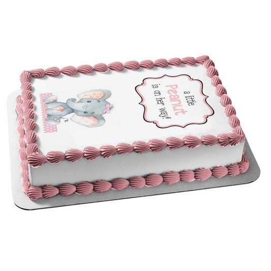 A Little Peanut Is on Her Way! Elephant Baby Shower Edible Cake Topper Image ABPID50364