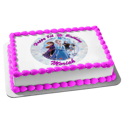 Frozen 2 Snowflake Border Round Anna Elsa Olaf Sven Kristoff Edible Cake Topper Image ABPID50533