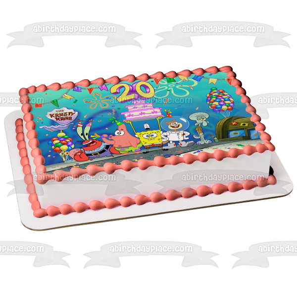 SpongeBob 20th Birthday Cast of Characters Edible Cake Topper Image ABPID50573