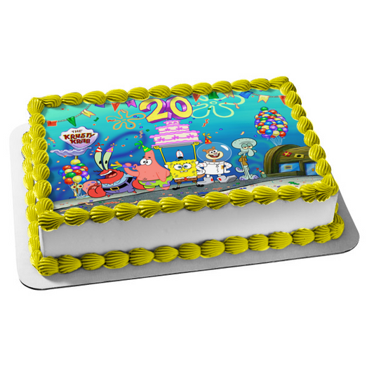 Imagen comestible para decoración de tarta de 20 cumpleaños de Bob Esponja, elenco de personajes, ABPID50573 