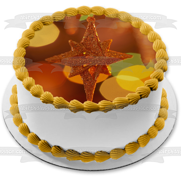 Christmas Ornament Gold Glitter Star Edible Cake Topper Image ABPID50575