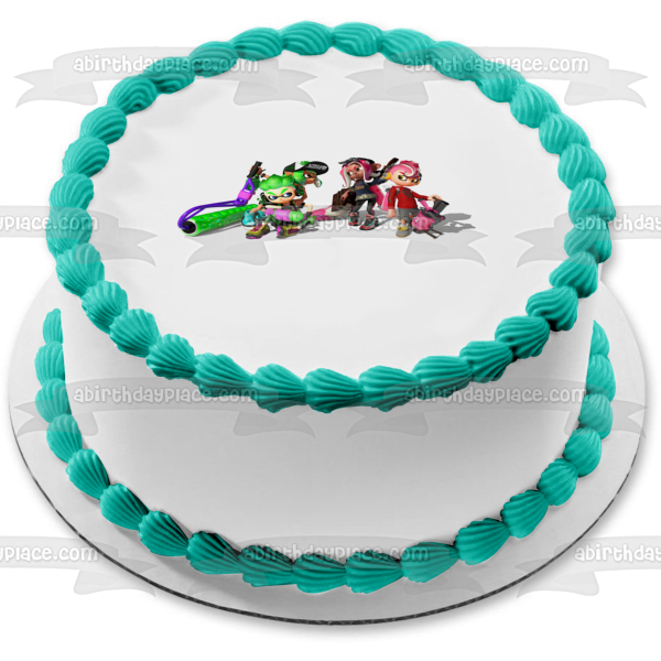 Splatoon 2 Inklings Lime Green Turquoise Pink Edible Cake Topper Image ABPID50386
