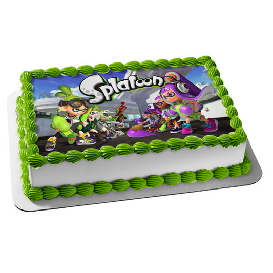 Splatoon 2 Inkling Lime Green Purple Edible Cake Topper Image ABPID50388