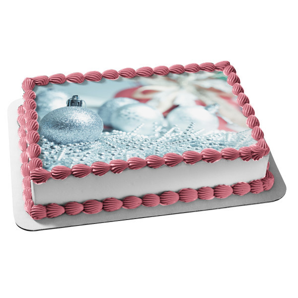 Christmas Silver Ball Ornaments Edible Cake Topper Image ABPID50582