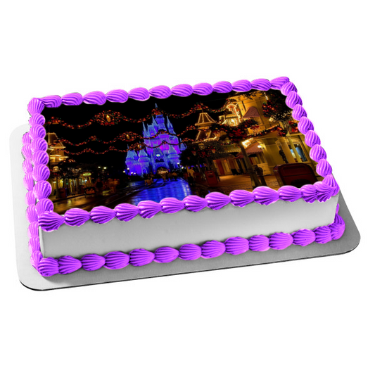 Christmas Walt Disney World Cinderella Castle Edible Cake Topper Image ABPID50584