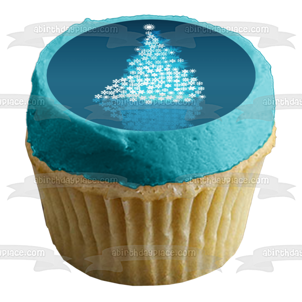 Christmas Tree Stars Blue Background Edible Cake Topper Image ABPID50701