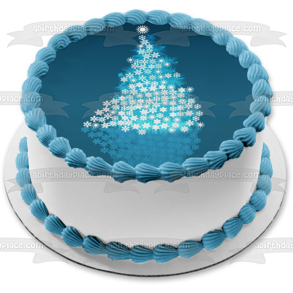 Christmas Tree Stars Blue Background Edible Cake Topper Image ABPID50701