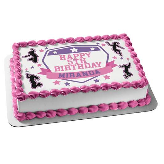 American Ninja Warrior Pink Purple Black Figures No Border Edible Cake Topper Image ABPID50703