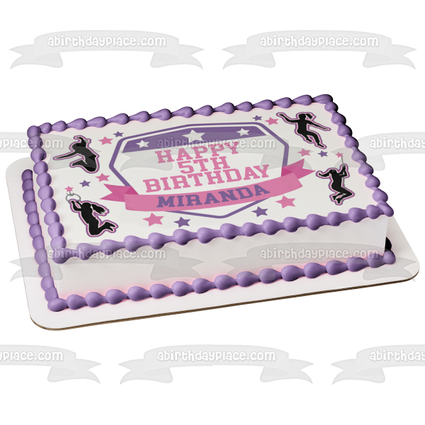 American Ninja Warrior Pink Purple Black Figures No Border Edible Cake Topper Image ABPID50703