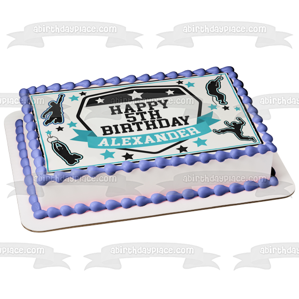 American Ninja Warrior Teal Black White Blank Edible Cake Topper Image ABPID50704