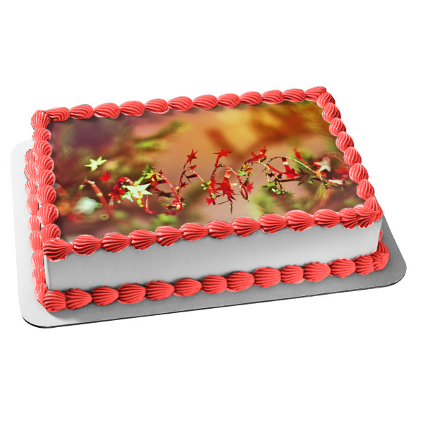 Christmas Red Star Ribbon Edible Cake Topper Image ABPID50591