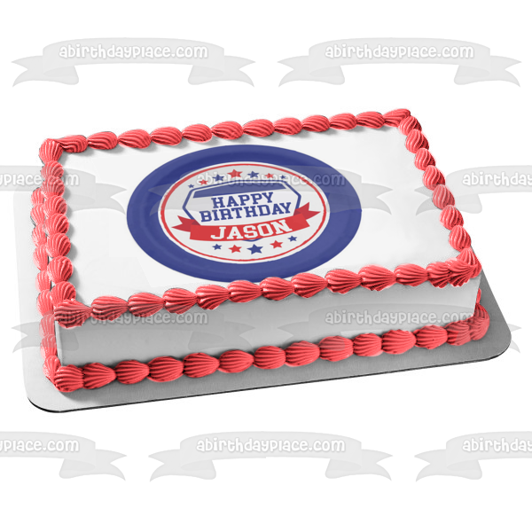 American Ninja Warrior Red Blue White Round Edible Cake Topper Image ABPID50707