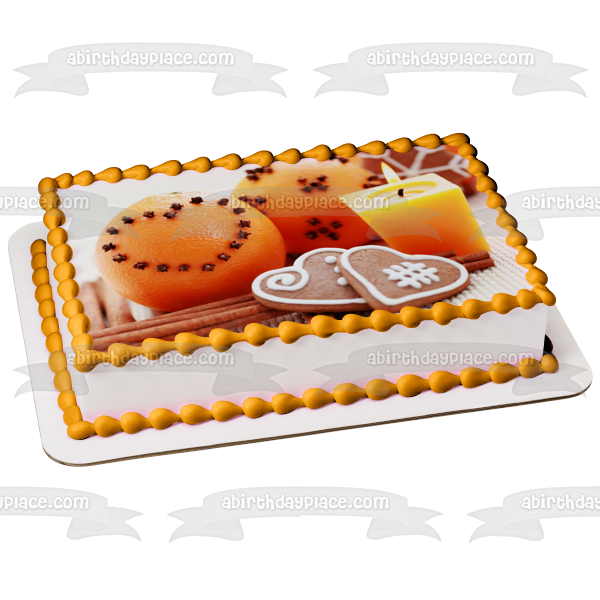 Christmas Candle Orange Cloves Gingerbread Cookies Cinnamon Edible Cake Topper Image ABPID50594