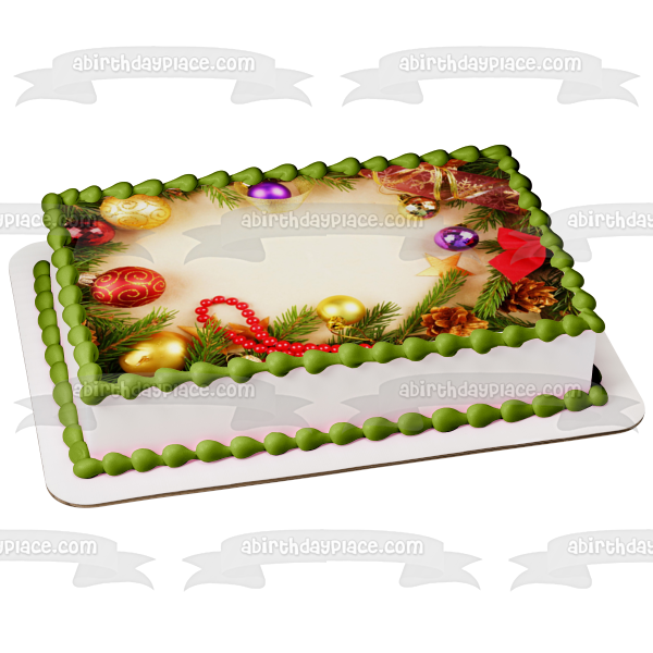 Christmas Wreath Ribbon Ball Ornaments Edible Cake Topper Image ABPID50602