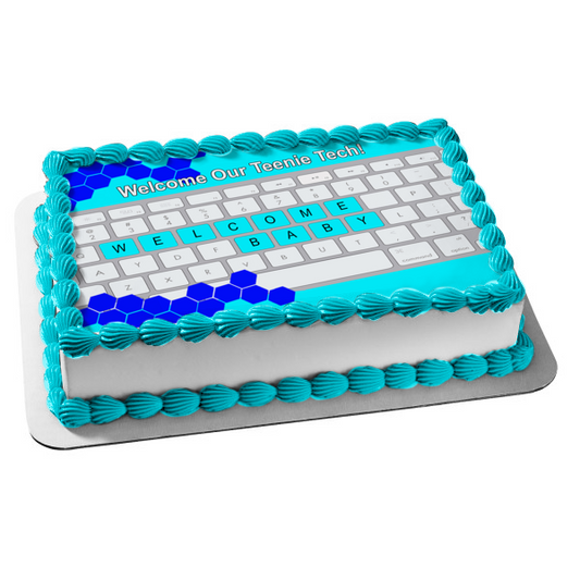 Teenie Tech Baby Shower Blue Edible Cake Topper Image ABPID50719