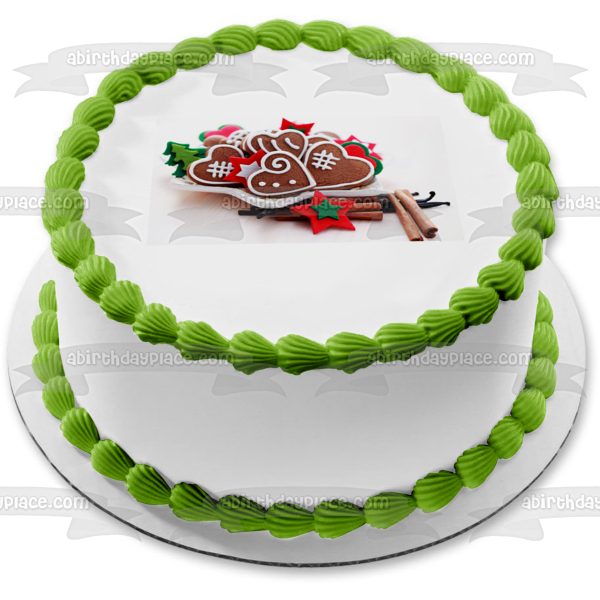 Christmas Gingerbread Cookies White Frosting Cinnamon Edible Cake Topper Image ABPID50608