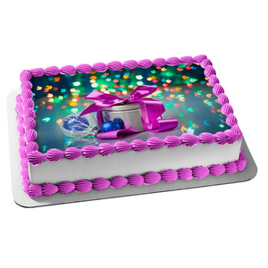 Christmas Present Tin with Purple Bow Edible Cake Topper Image ABPID50610