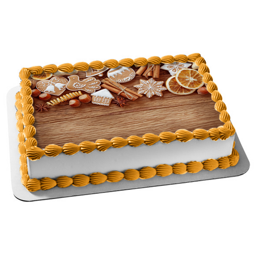 Christmas Cookies Hazelnuts Cinammon Orange Slices Star Anise Edible Cake Topper Image ABPID50616