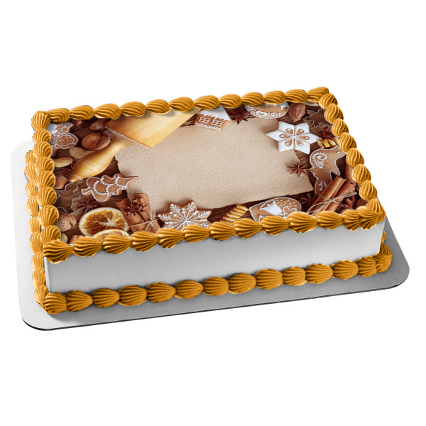 Christmas Ginger Bread Dough Rolling Pin Cookies Edible Cake Topper Image ABPID50619