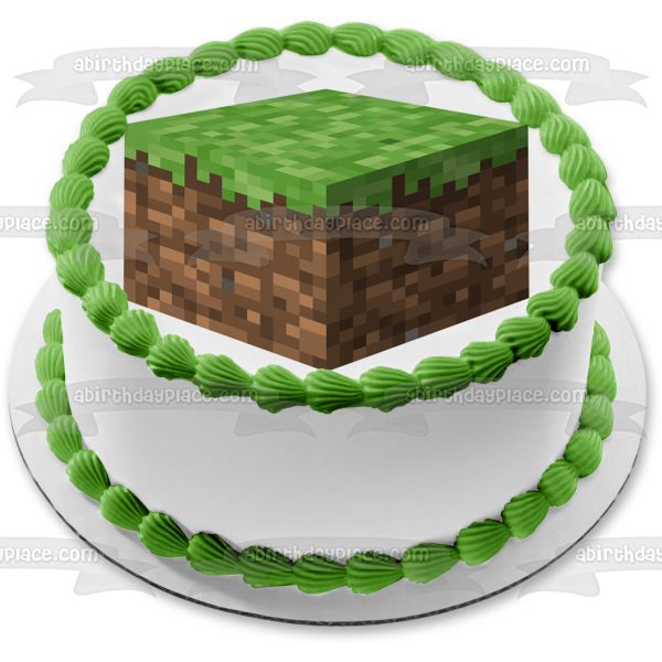 Imagen comestible para decoración de tarta con bloque de terreno de Minecraft ABPID00013 