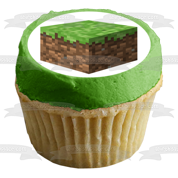 Imagen comestible para decoración de tarta con bloque de terreno de Minecraft ABPID00013 
