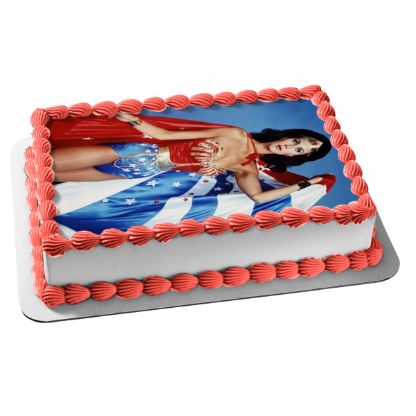 Wonder Woman Lynda Carter Full Costume Edible Cake Topper Image ABPID50762