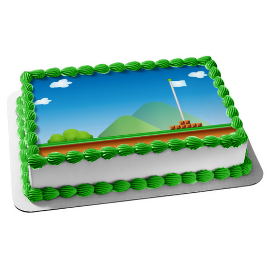 Mario Flag Background Winning Round Personalize with Your Name Edible Cake Topper Image ABPID50642