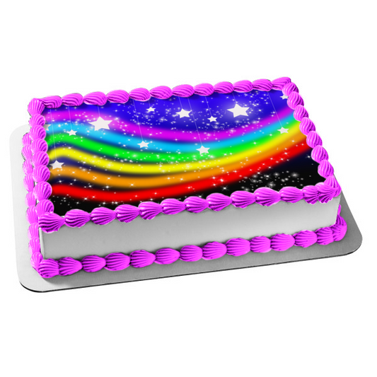 Mario Party Star Rainbow Background Winning Personalize with Your Name Edible Cake Topper Image ABPID50644