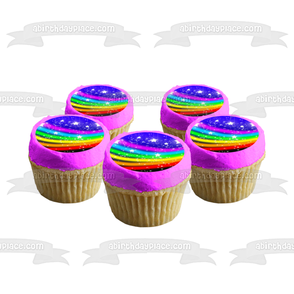Mario Party Star Rainbow Background Winning Personalize with Your Name Edible Cake Topper Image ABPID50644