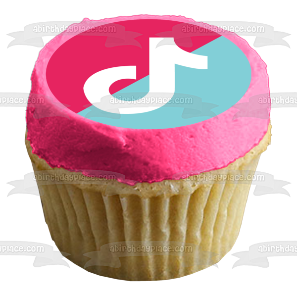 TikTok Logo Teal Pink Tik Tok Edible Cake Topper Image ABPID50775