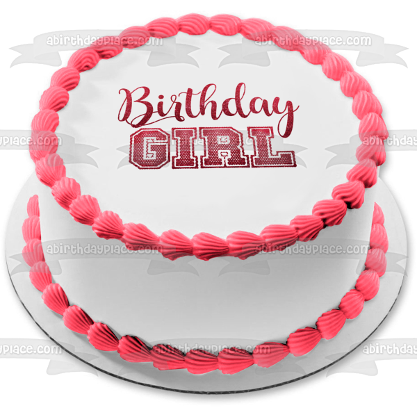 Birthday Girl Jersey Font Red Glitter Edible Cake Topper Image ABPID50786